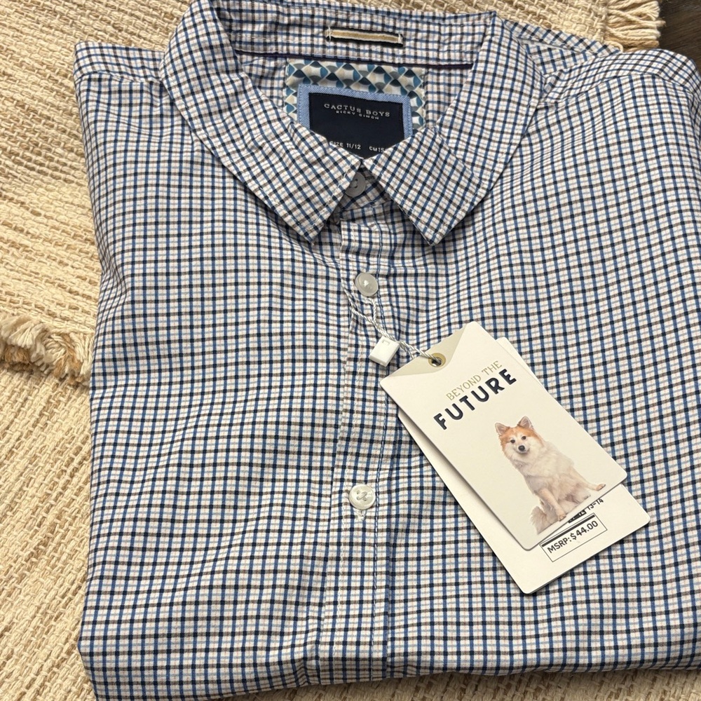 Cactus Blue and White Checkered Button Down Shirt